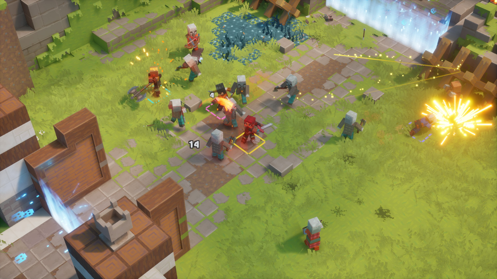 Minecraft Dungeons II heroes fighting enemies in an official gameplay screenshot