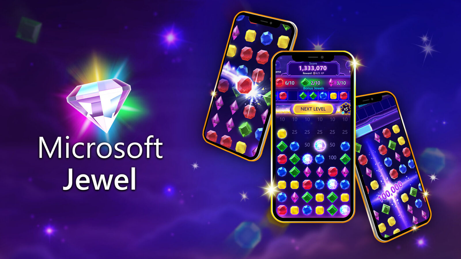Microsoft Jewel match-three game board on mobile