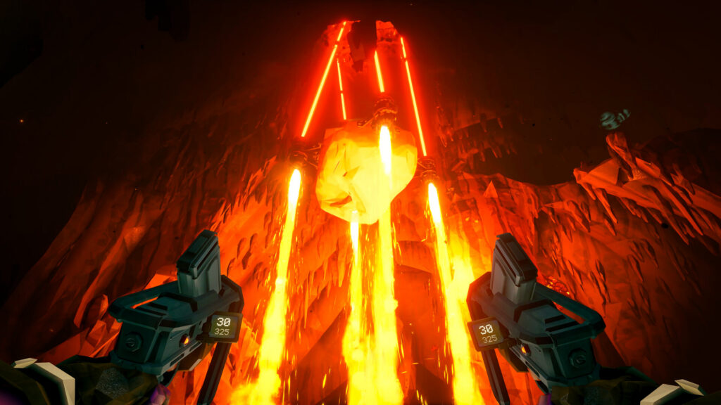 Deep Rock Galactic gameplay screenshot showing the co-op mining shooter dwarves on a cave mission.
