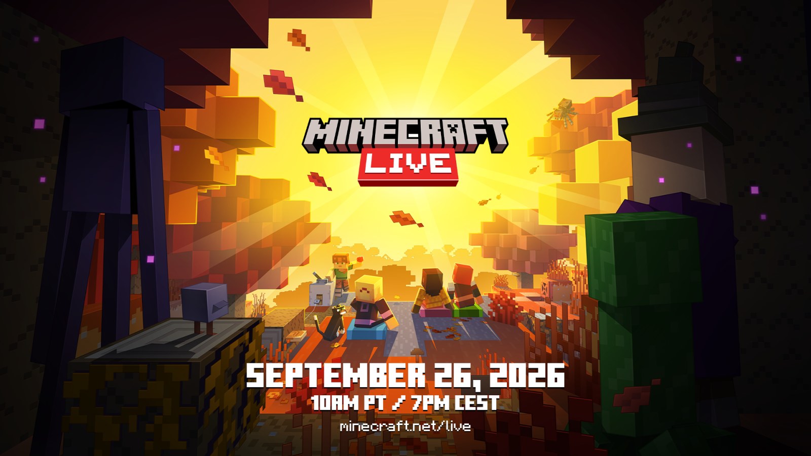 Official Minecraft LIVE key art promoting the September 26, 2026 broadcast