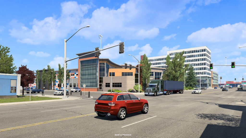 American Truck Simulator truck approaching Prince George in the British Columbia DLC