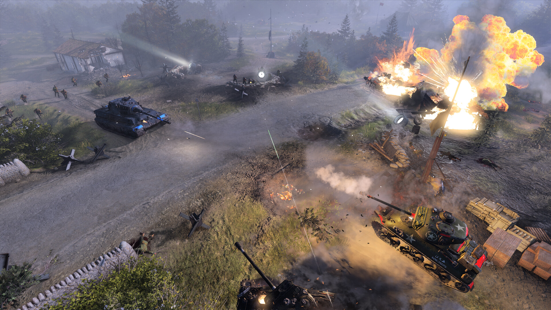 Company of Heroes 3 gameplay screenshot from the official Steam store page showing World War II combat.