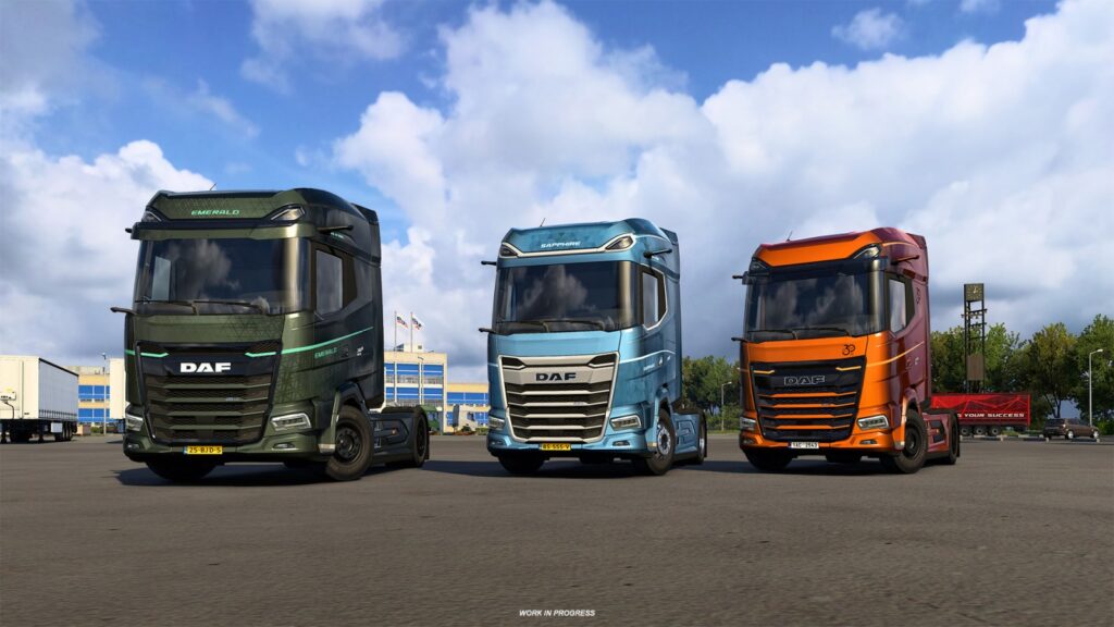 Official SCS Software screenshot of the DAF XG+ Emerald, Sapphire, and 30 Years in Czechia editions in Euro Truck Simulator 2