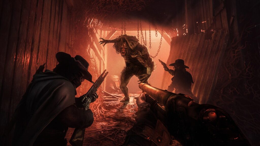 A hunter holding a rifle in an official Hunt: Showdown 1896 gameplay screenshot