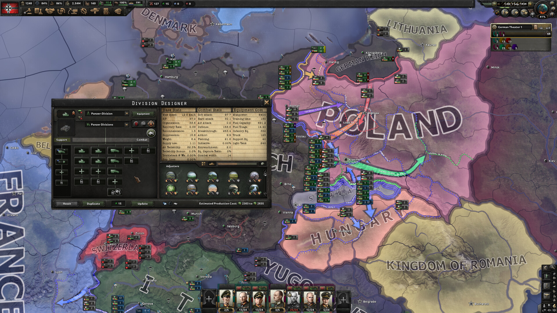 Hearts of Iron IV strategic map and military interface