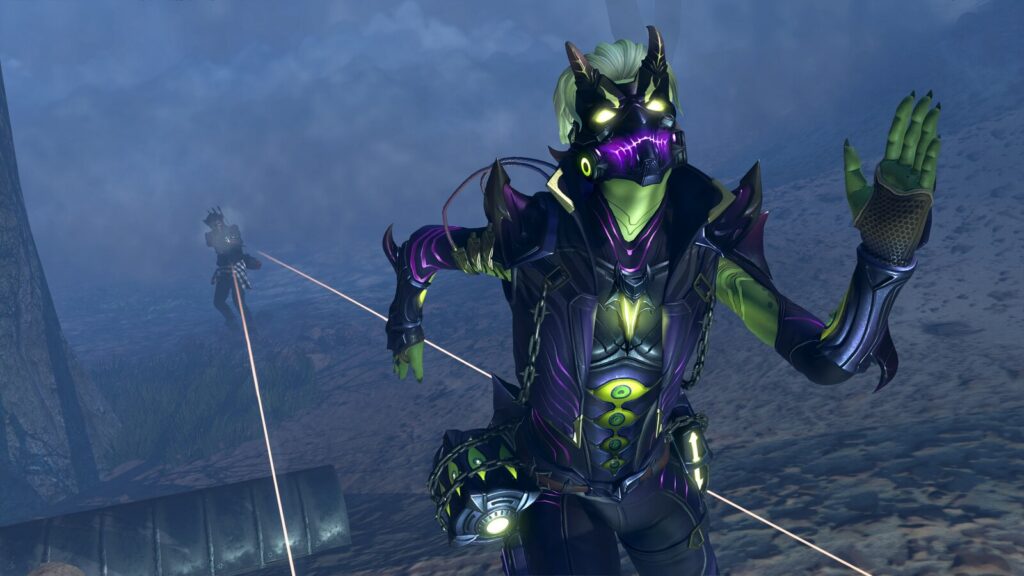 Octane runs through the Blood Pact event while Sparrow fires in the background in Apex Legends