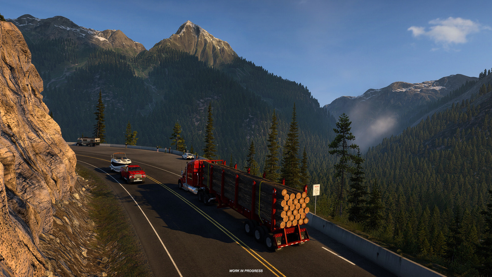 A truck driving through British Columbia in American Truck Simulator