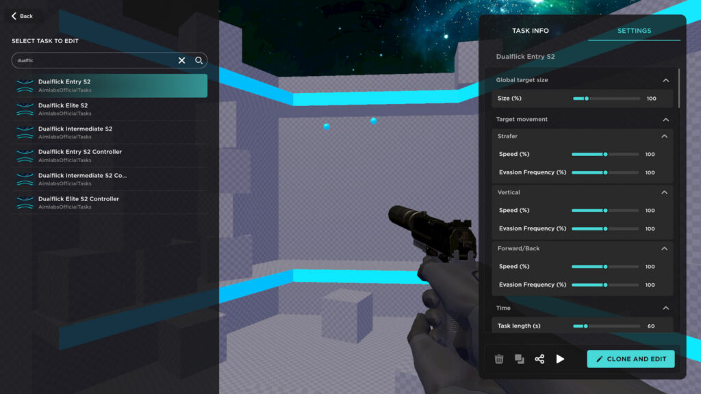 Aimlabs Task Tuning customization screen