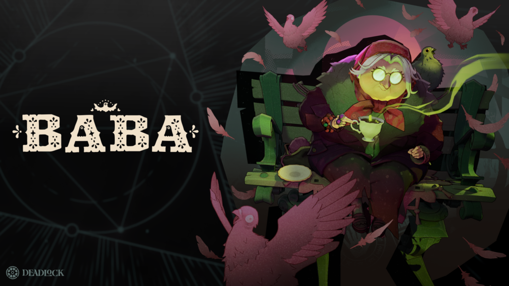 Baba appears with her animated park bench in Valve’s official Deadlock hero artwork.