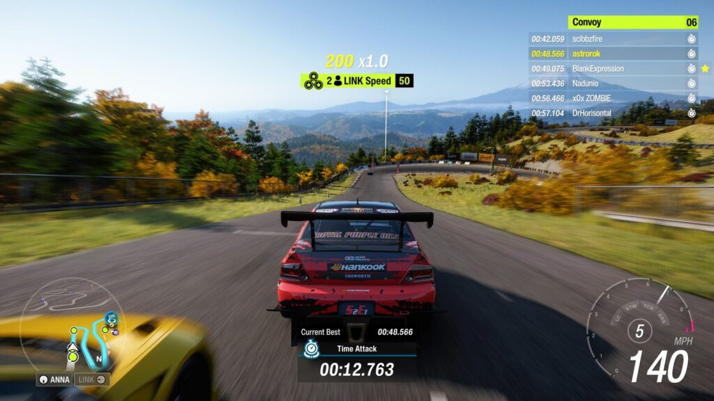 A car racing through a time attack event in Forza Horizon 6