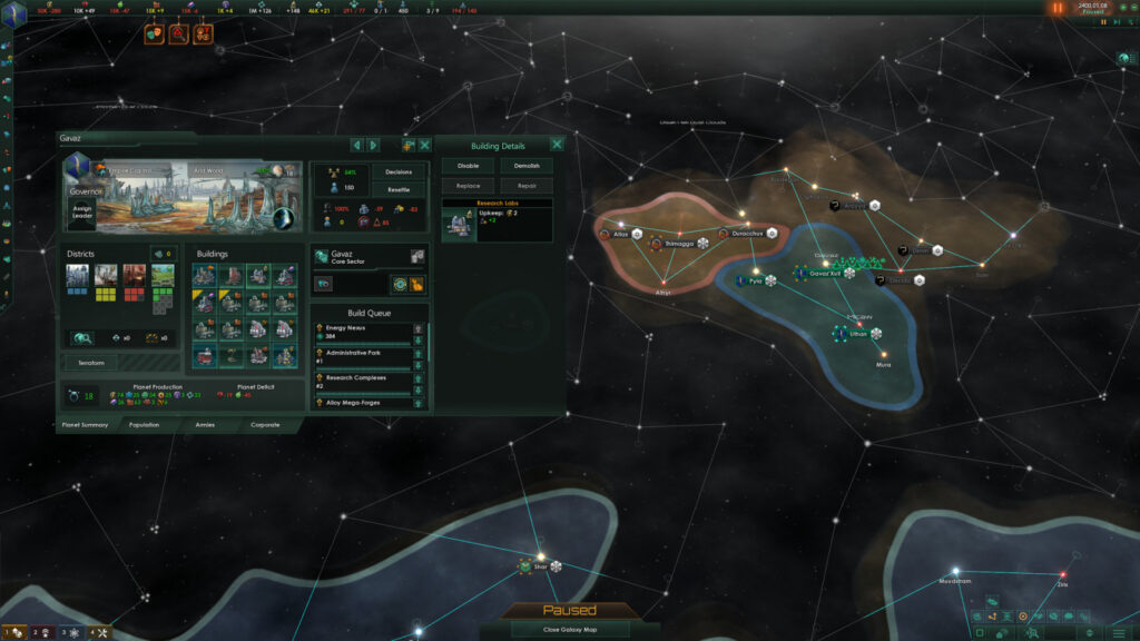 Official Stellaris gameplay screenshot showing a galactic map view