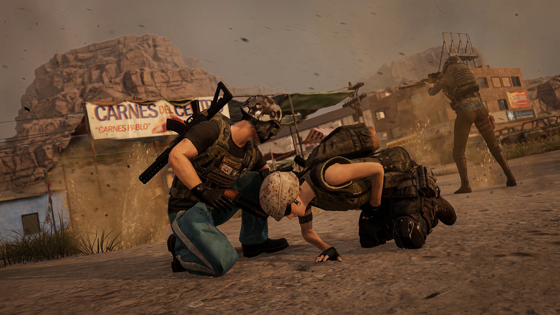 PUBG: Battlegrounds players moving through an outdoor combat area