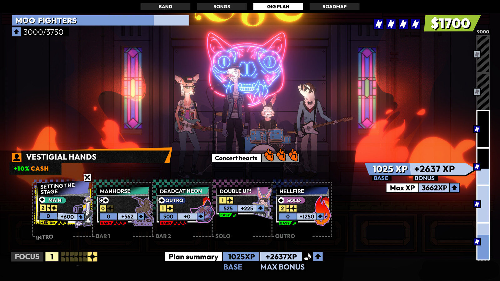 Rockbeasts band members performing on stage in an official gameplay screenshot