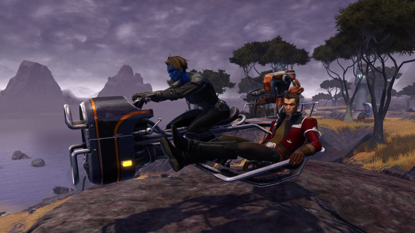 SWTOR Meirm Cicada GT mount with rider and companion